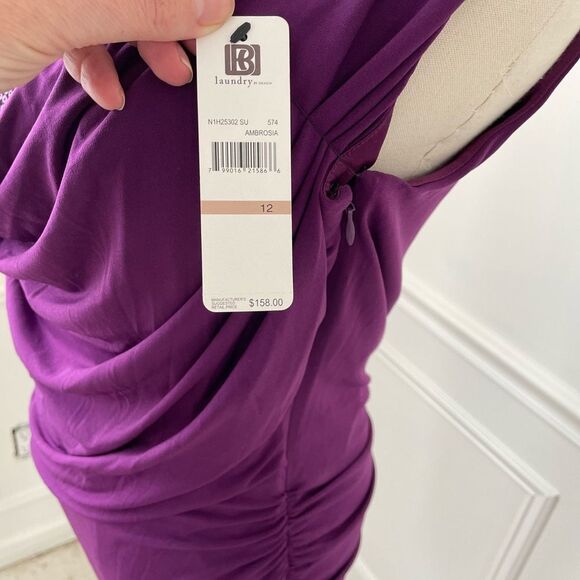 NWT Laundry by Design Ruched Stretchy Sheath Dress Sequins Ambrosia Plum 12 - Picture 2 of 14